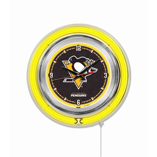 Holland Bar Stool Co Pittsburgh Penguins Double Neon 15" Clock, NHL - CLK15PITPEN