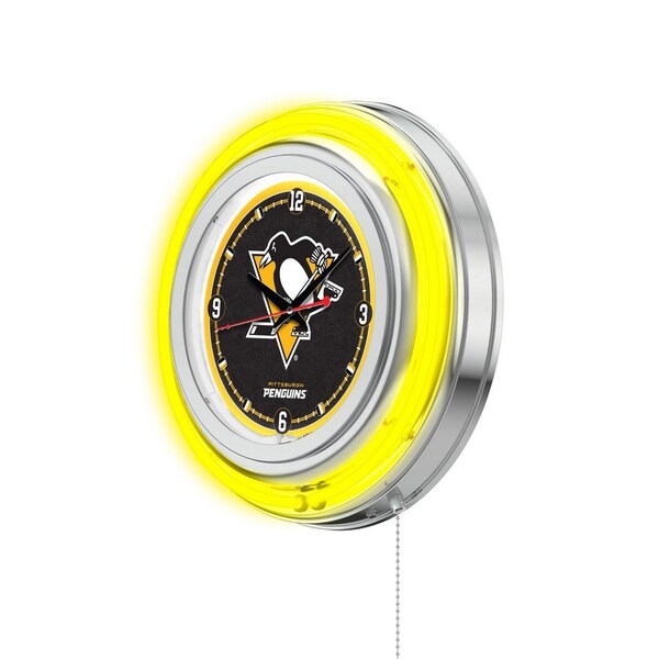 Holland Bar Stool Co Pittsburgh Penguins Double Neon 15" Clock, NHL - CLK15PITPEN