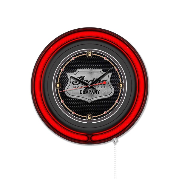 Holland Bar Stool Indian Motorcycle Metal Shield 16 Double Neon Wall Clock - CLK15BK