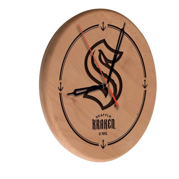 Holland Bar Stool Co Seattle Kraken Laser Engraved Wood Clock - WCLKLNATSEAKRK