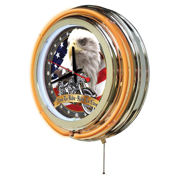 Holland Bar Stool Co Live to Ride Double Neon Ring, 15" dia. Logo Clock - CLK15LVTORD