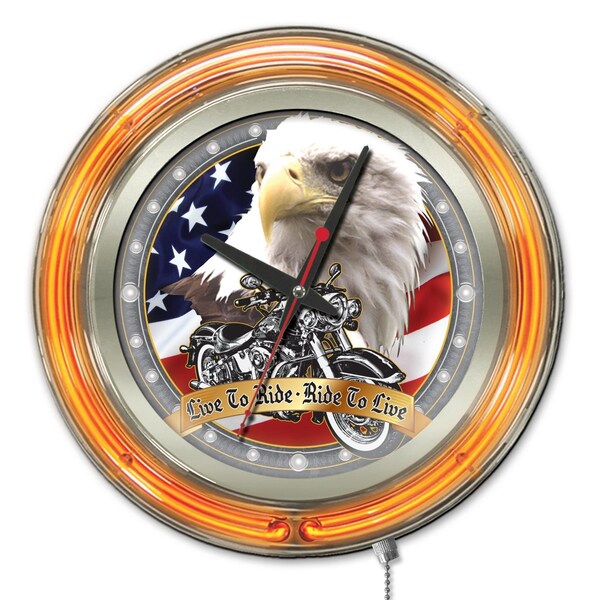 Holland Bar Stool Co Live to Ride Double Neon Ring, 15" dia. Logo Clock - CLK15LVTORD