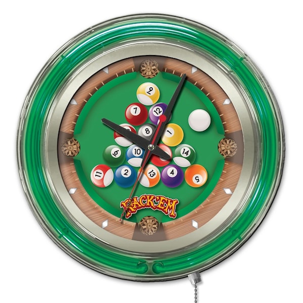 Holland Bar Stool Co Rack Em Double Neon Ring, 15" dia. Logo Clock - CLK15RACKEM