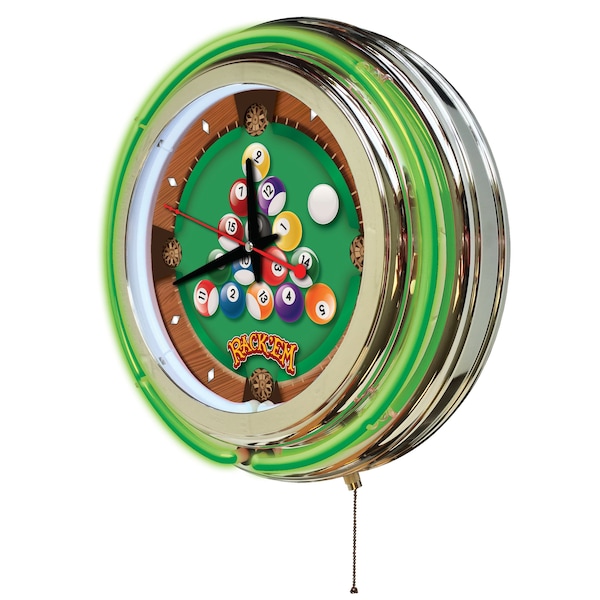 Holland Bar Stool Co Rack Em Double Neon Ring, 15" dia. Logo Clock - CLK15RACKEM
