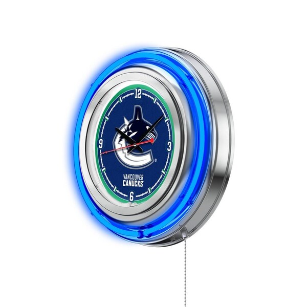 Holland Bar Stool Co Vancouver Canucks Double Neon 15" Clock, NHL - CLK15VANCAN