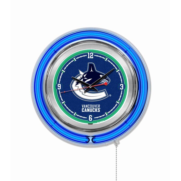 Holland Bar Stool Co Vancouver Canucks Double Neon 15" Clock, NHL - CLK15VANCAN