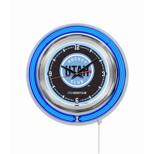 Holland Bar Stool Co Utah Hockey Club 15in Neon Logo Clock - Chrome Casing - Team Color Specific Neon Outer Ring - CLK15