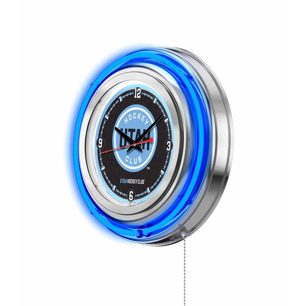Holland Bar Stool Co Utah Hockey Club 15in Neon Logo Clock - Chrome Casing - Team Color Specific Neon Outer Ring - CLK15
