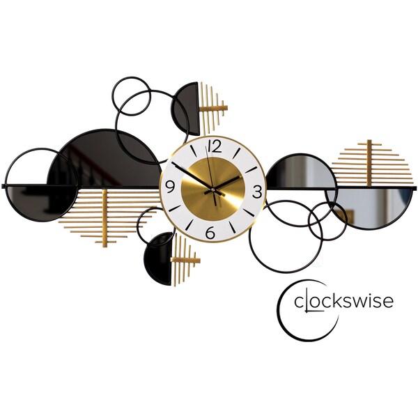 Clockswise Big half-moon Wall Clock, Decorative Unique Metal 32.75-in. Oversize Timepiece - QI004637