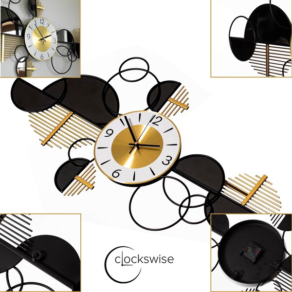 Clockswise Big half-moon Wall Clock, Decorative Unique Metal 32.75-in. Oversize Timepiece - QI004637