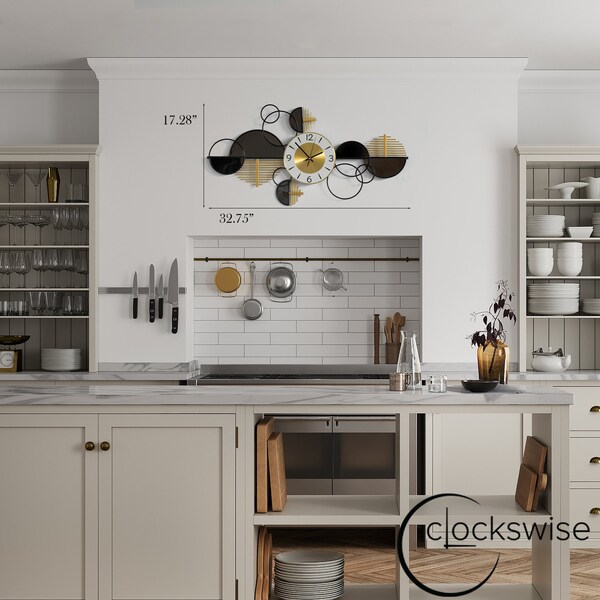 Clockswise Big half-moon Wall Clock, Decorative Unique Metal 32.75-in. Oversize Timepiece - QI004637