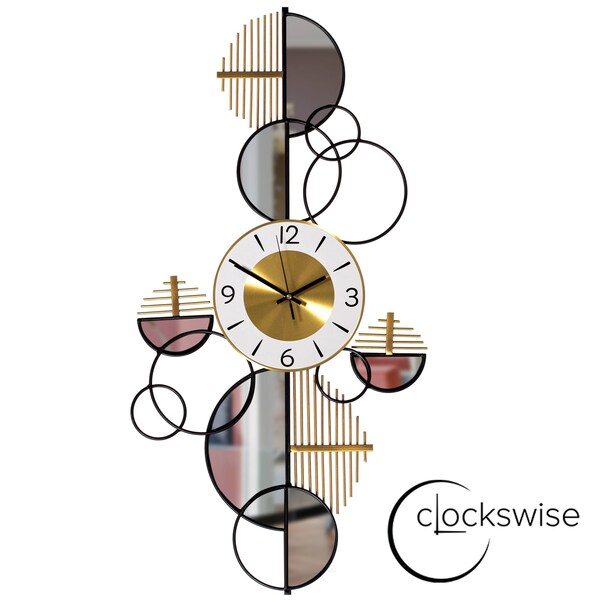 Clockswise Big half-moon Wall Clock, Decorative Unique Metal 32.75-in. Oversize Timepiece - QI004637