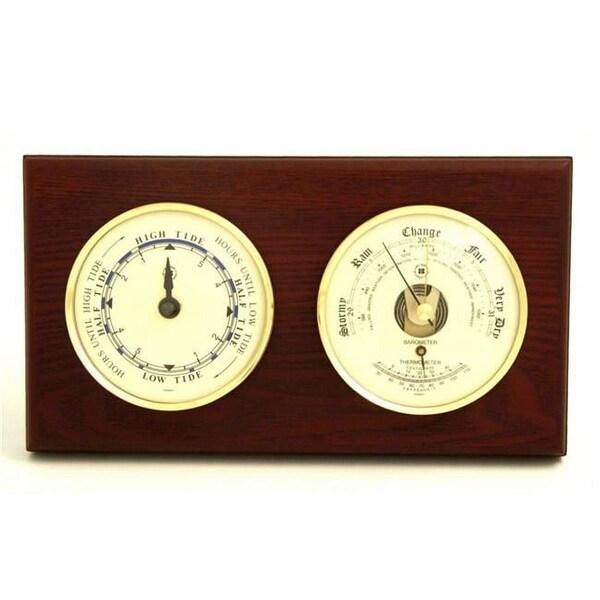 Bey Berk International Bey-Berk International Brass Tide Clock & Barometer with Thermometer - Mahogany - WS217