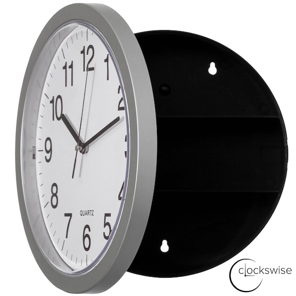 Clockswise 10-in Wall Mounted Clock with Hidden Storage Door Stylish Safe for Valuables Featuring Secret - QI004150.SI