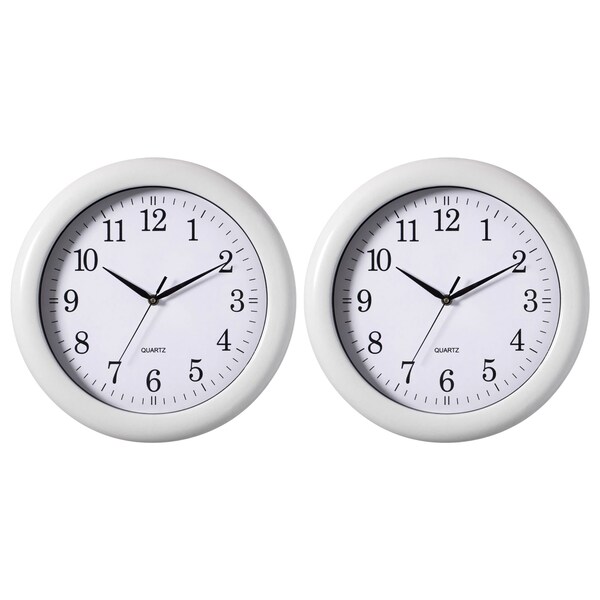 Clockswise 13.75 Inch Plastic White Round Silent, Non-Ticking Battery Operated Analog Wall Clock, 2PK - QI004510.WT.2