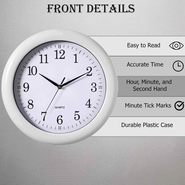 Clockswise 13.75 Inch Plastic White Round Silent, Non-Ticking Battery Operated Analog Wall Clock, 2PK - QI004510.WT.2