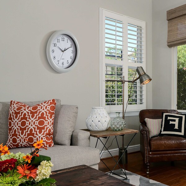 Clockswise 13.75 Inch Plastic White Round Silent, Non-Ticking Battery Operated Analog Wall Clock, 2PK - QI004510.WT.2