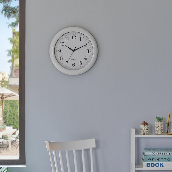 Clockswise 13.75 Inch Plastic White Round Silent, Non-Ticking Battery Operated Analog Wall Clock, 2PK - QI004510.WT.2