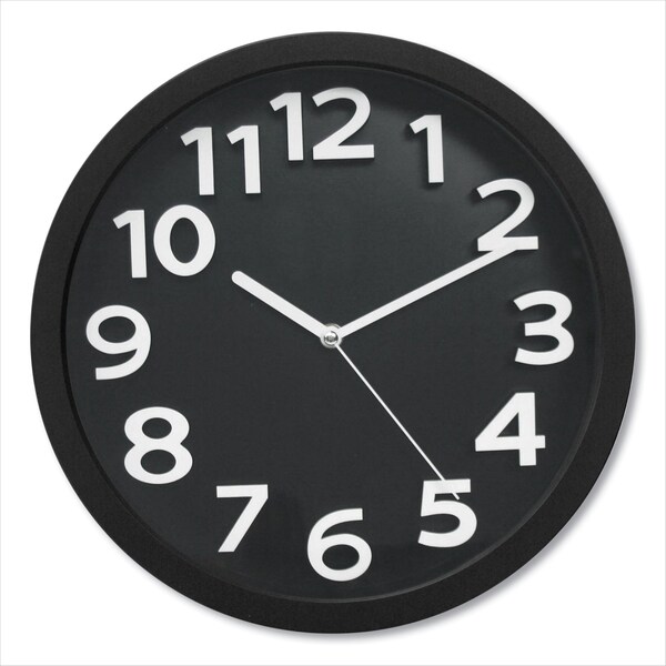 Victory Light Wall Clock w/ Raised Numerals and Silent Sweep Dial, 13in Overall Diameter, Black Case, Black Face - TC62127B