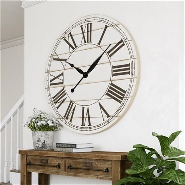Aspire Home Accents Aspire Home Accents 7005 Renata Oversize Shiplap Wall Clock; White - 7005