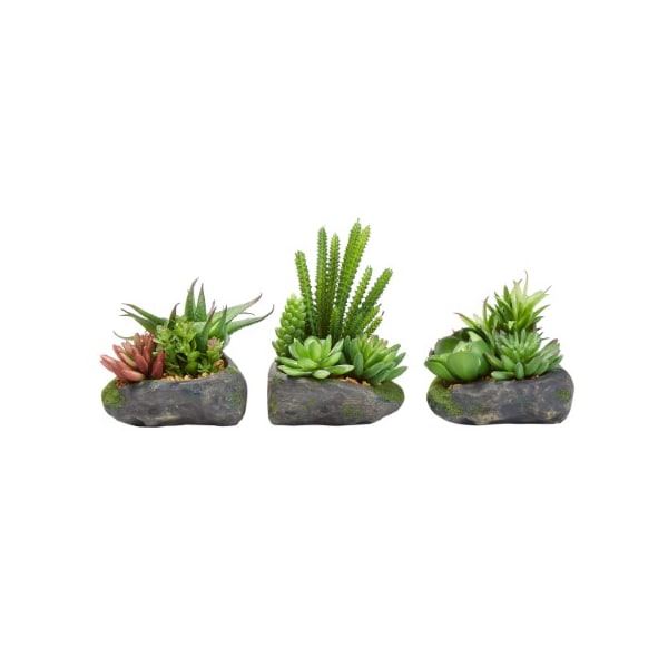 Nature Spring 3-piece Set Artificial Succulent Plant Arrangements in Faux Stone Pots, Greenery Home Decoration - 679512AOJ
