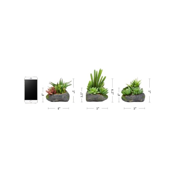 Nature Spring 3-piece Set Artificial Succulent Plant Arrangements in Faux Stone Pots, Greenery Home Decoration - 679512AOJ
