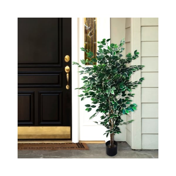 Nature Spring Nature Spring Faux Ficus, 5-foot Tall Indoor/Outdoor Artificial Tree, Natural Trunk, Variegated Leaves - 423759ZNZ
