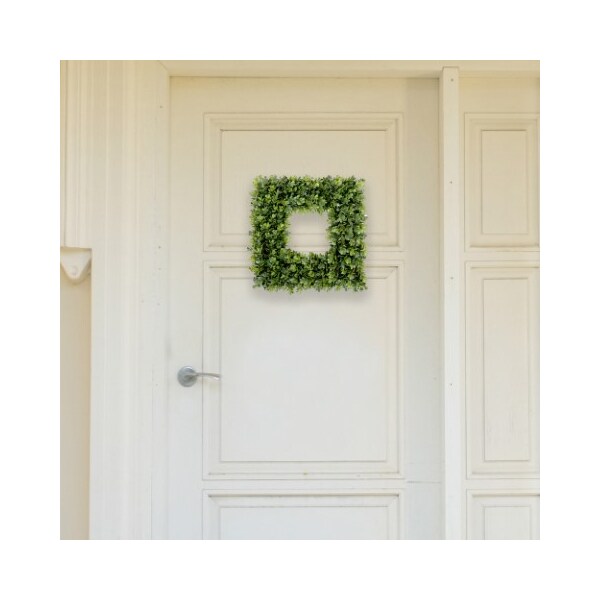 Nature Spring Boxwood Wreath, Artificial Wreath for the Front Door, Home Decor, UV Resistant 16.5 Inches, Square - 500413KIB