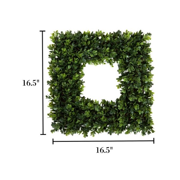 Nature Spring Boxwood Wreath, Artificial Wreath for the Front Door, Home Decor, UV Resistant 16.5 Inches, Square - 500413KIB