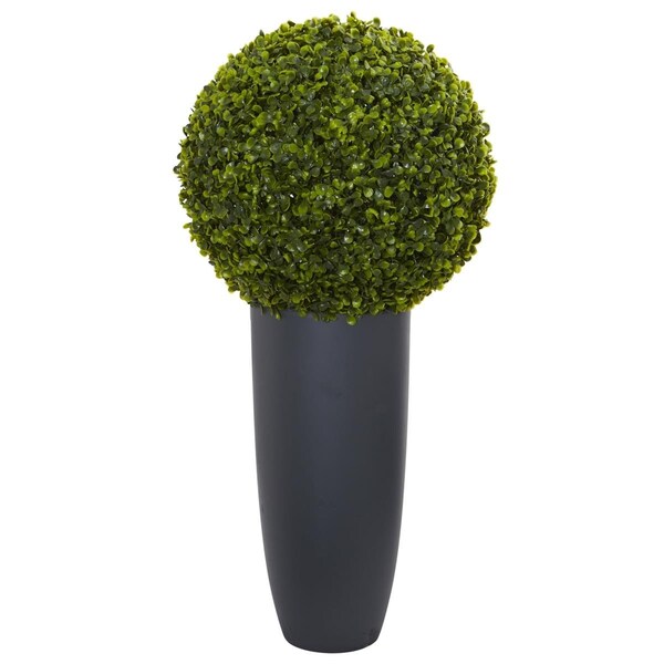 Nearly Natural 30 in. Boxwood Artificial Topiary Plant in Gray Cylinder Planter - 6376