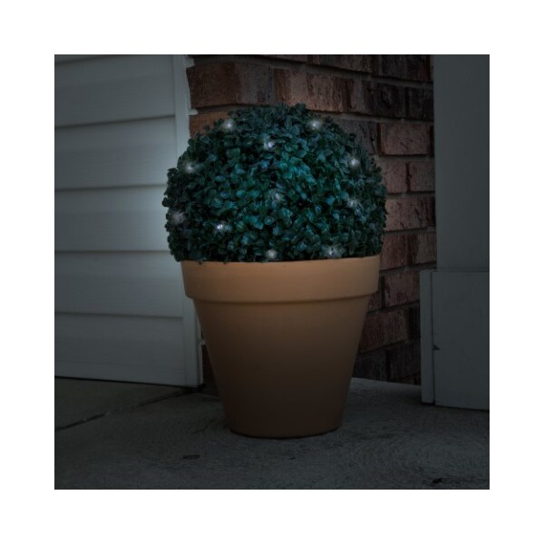 Nature Spring Solar Powered LED Artificial Topiary Ball, Decorative Pre-lit Faux Boxwood with Rechargeable Battery - 618402RYK