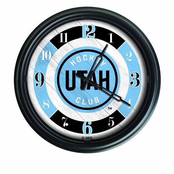 Holland Bar Stool Co Utah Hockey Club Indoor and Outdoor 14in LED Wall Clock - Black - UV Resistant ABS Plastic - ODCLK