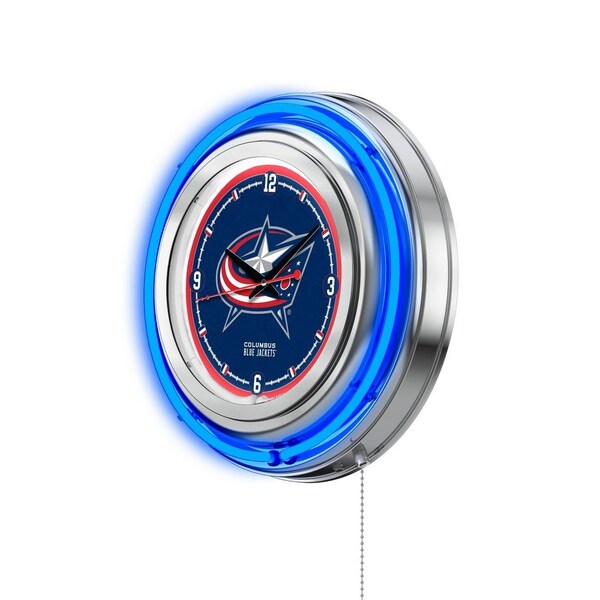 Holland Bar Stool Co Columbus Blue Jackets Double Neon 15" Clock, NHL - CLK15COLBLU