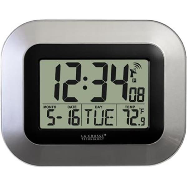La Crosse Technology La Crosse Technology WT-8005U-S Atomic Digital Wall Clock with IN Temp and Date-Silver - WT-8005U-S