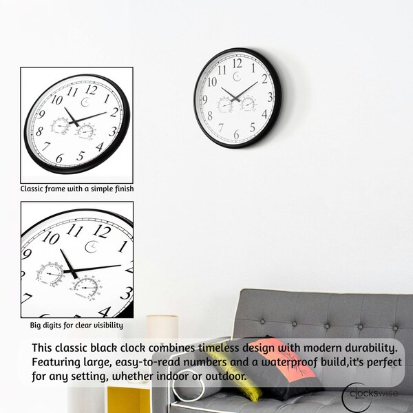 Clockswise 18-inch Large Outdoor Wall Clock Thermometer Combo, Waterproof Hygrometer Silent Battery - QI004732