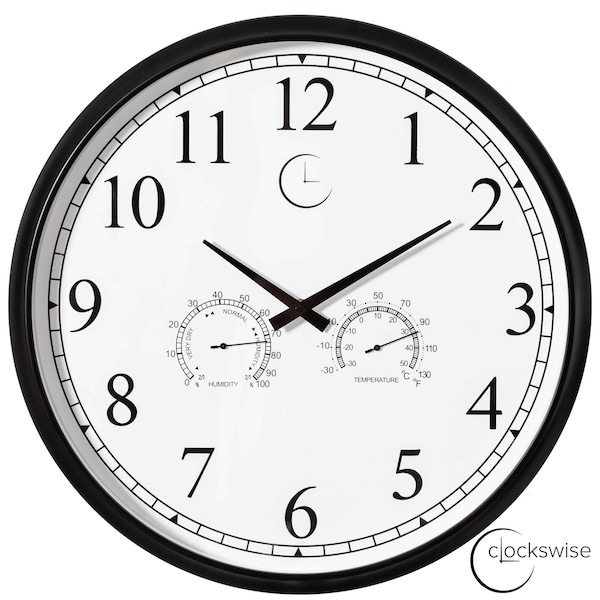 Clockswise 18-inch Large Outdoor Wall Clock Thermometer Combo, Waterproof Hygrometer Silent Battery - QI004732