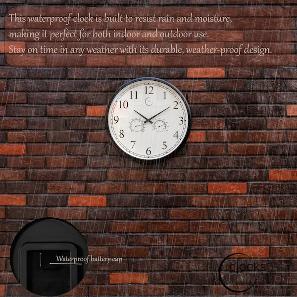 Clockswise 18-inch Large Outdoor Wall Clock Thermometer Combo, Waterproof Hygrometer Silent Battery - QI004732