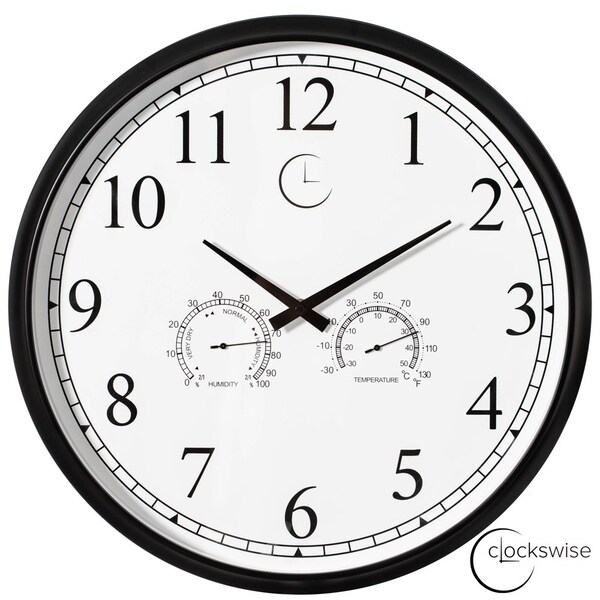 Clockswise 18-inch Large Outdoor Wall Clock Thermometer Combo, Waterproof Hygrometer Silent Battery - QI004732