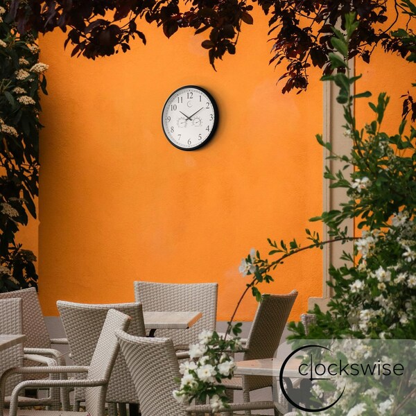 Clockswise 18-inch Large Outdoor Wall Clock Thermometer Combo, Waterproof Hygrometer Silent Battery - QI004732