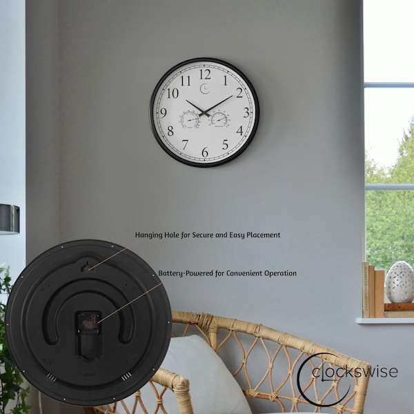 Clockswise 18-inch Large Outdoor Wall Clock Thermometer Combo, Waterproof Hygrometer Silent Battery - QI004732
