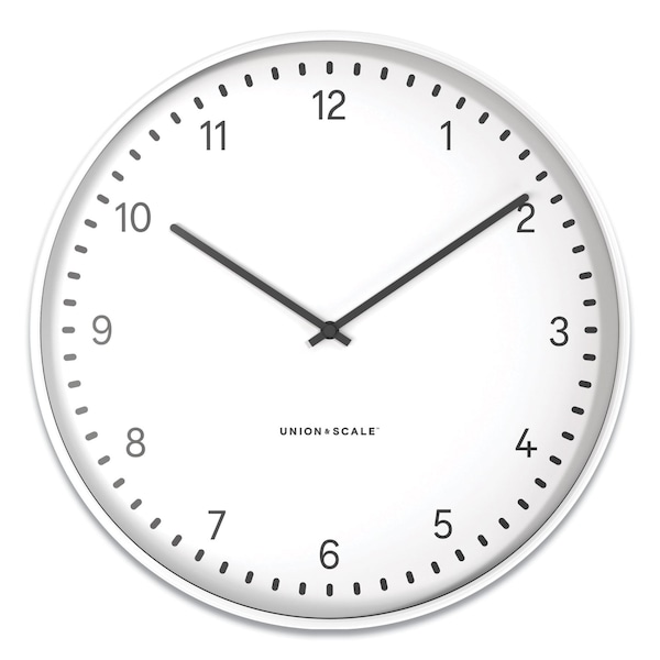 Union & Scale Essentials Contemporary Round Wall Clock, 15in Overall Diameter, White Case, 1 AA sold separately - UN61581-CC