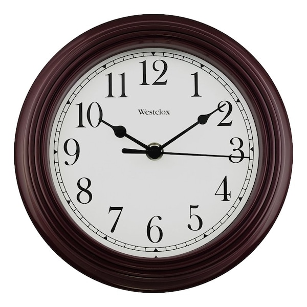 Westclox Clock, Round, Burgundy Frame, Plastic Clock Face, Analog - 46983