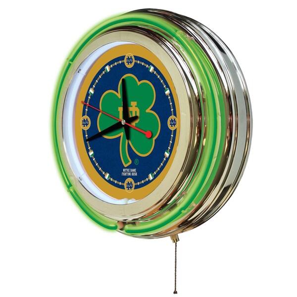 Holland Bar Stool Co Notre Dame Double Neon 15" Clock Shamrock - CLK15ND-SHM
