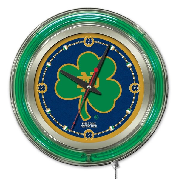 Holland Bar Stool Co Notre Dame Double Neon 15" Clock Shamrock - CLK15ND-SHM
