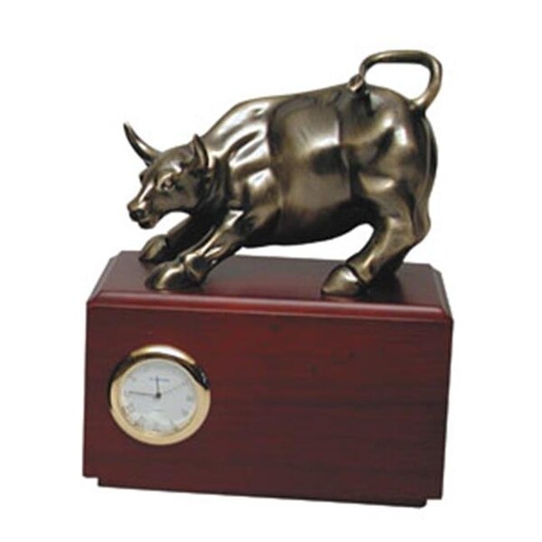 Blue Stone Designs Bluestone Designs Z149BS Small Wall Street Bull with Clock - Bronze - Z149BS