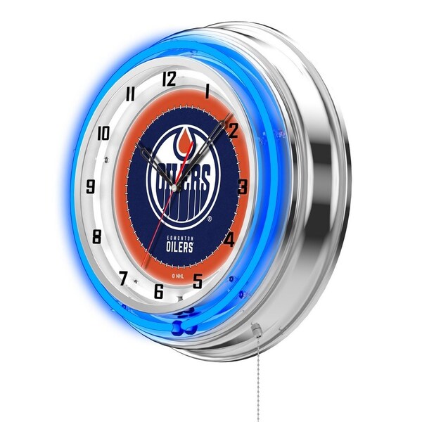 Holland Bar Stool Co Edmonton Oilers Double Neon 19" Clock, NHL - CLK19EDMOIL