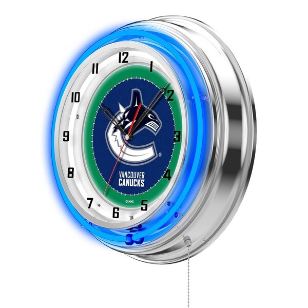Holland Bar Stool Co Vancouver Canucks Double Neon 19" Clock, NHL - CLK19VANCAN