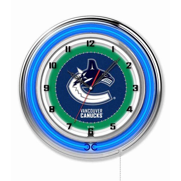 Holland Bar Stool Co Vancouver Canucks Double Neon 19" Clock, NHL - CLK19VANCAN