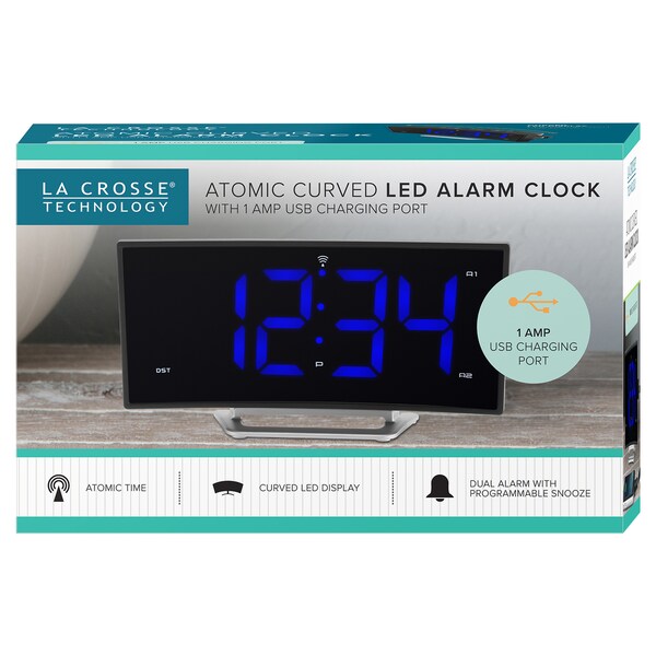La Crosse Technology Atomic Curved LED Alarm clock w USB Port - 617-249