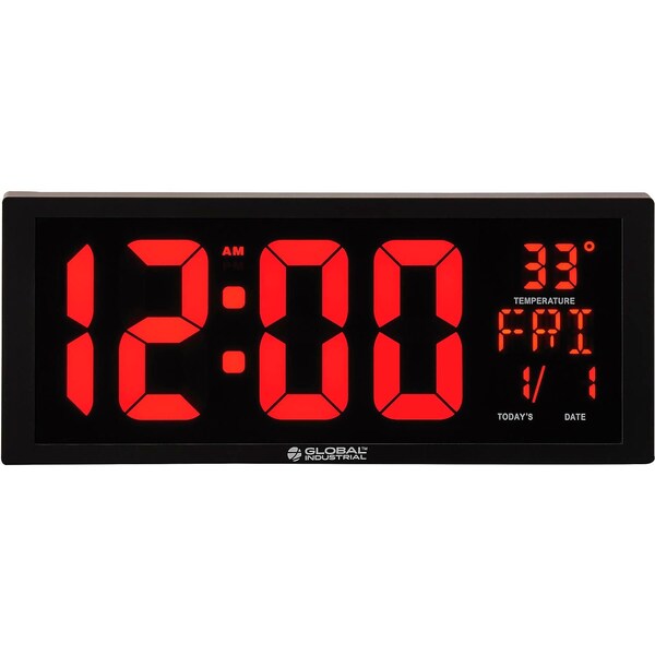 Global Industrial 4ftft LED Digital Clock, 6in Power Cord with USB - 282487